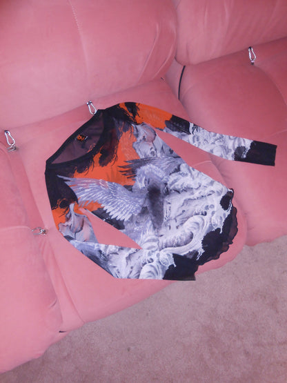JEAN PAUL GAULTIER 1990S EAGLE PRINT MESH TOP