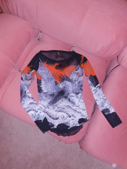 JEAN PAUL GAULTIER 1990S EAGLE PRINT MESH TOP