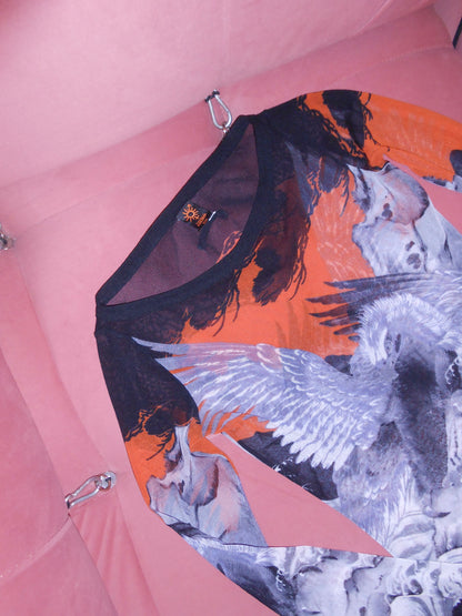 JEAN PAUL GAULTIER 1990S EAGLE PRINT MESH TOP