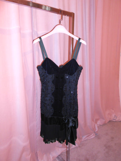 BELLEVILLE SASSOON LORCAN MULLANY 1980S VELVET AND LACE MINI DRESS