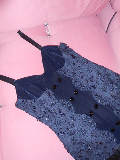 BELLEVILLE SASSOON LORCAN MULLANY 1980S VELVET AND LACE MINI DRESS