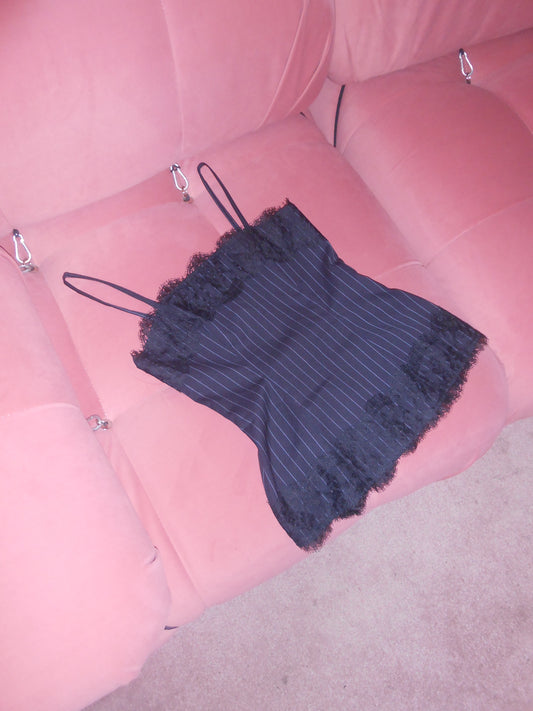 DOLCE & GABBANA EARLY 2000S PINSTRIPE TOP WITH LACE
