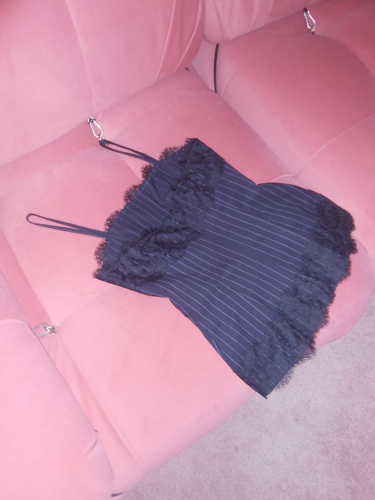 DOLCE & GABBANA EARLY 2000S PINSTRIPE TOP WITH LACE