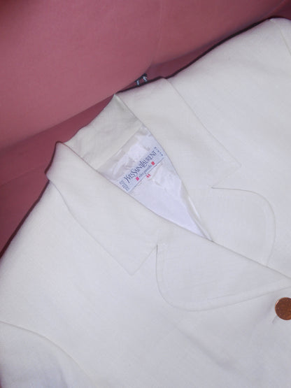 YVES SAINT LAURENT 1990S LINEN JACKET WITH GOLD BUTTONS