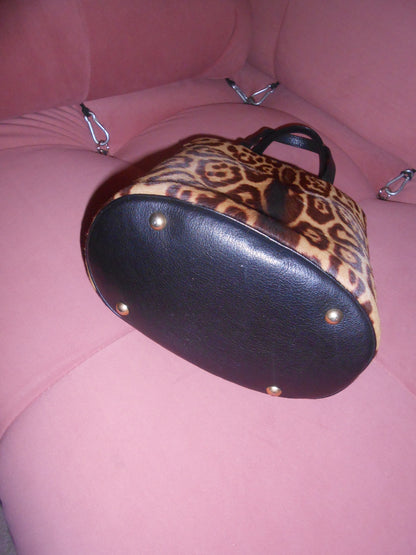 YVES SAINT LAURENT EARLY 2000S LEOPARD PONY HAIR BUCKET BAG