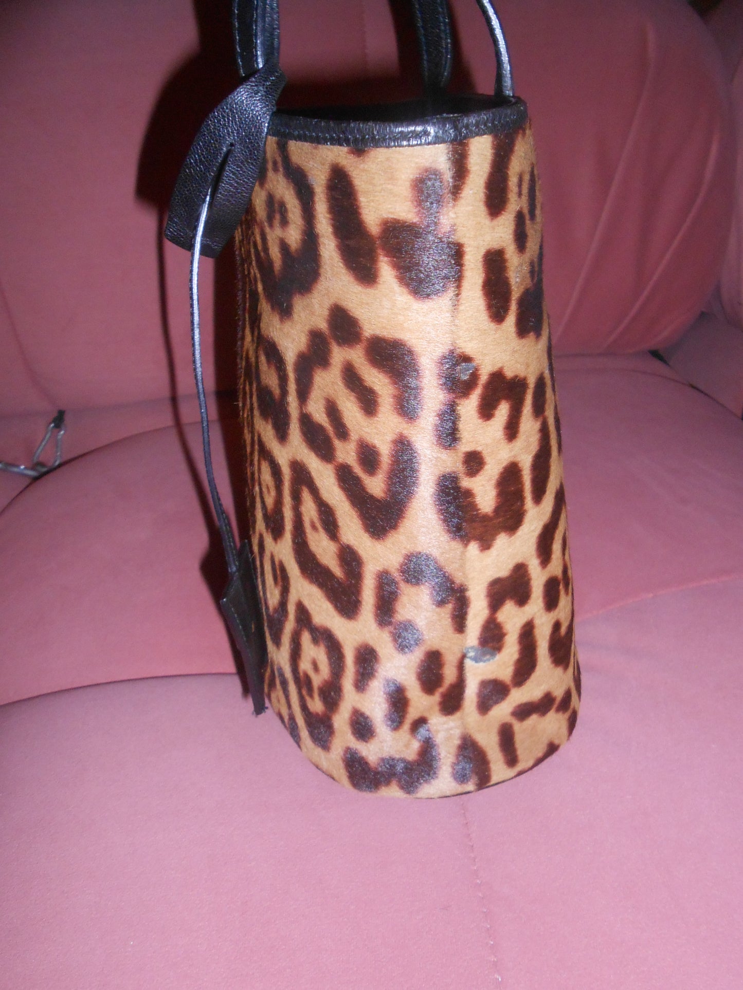 YVES SAINT LAURENT EARLY 2000S LEOPARD PONY HAIR BUCKET BAG