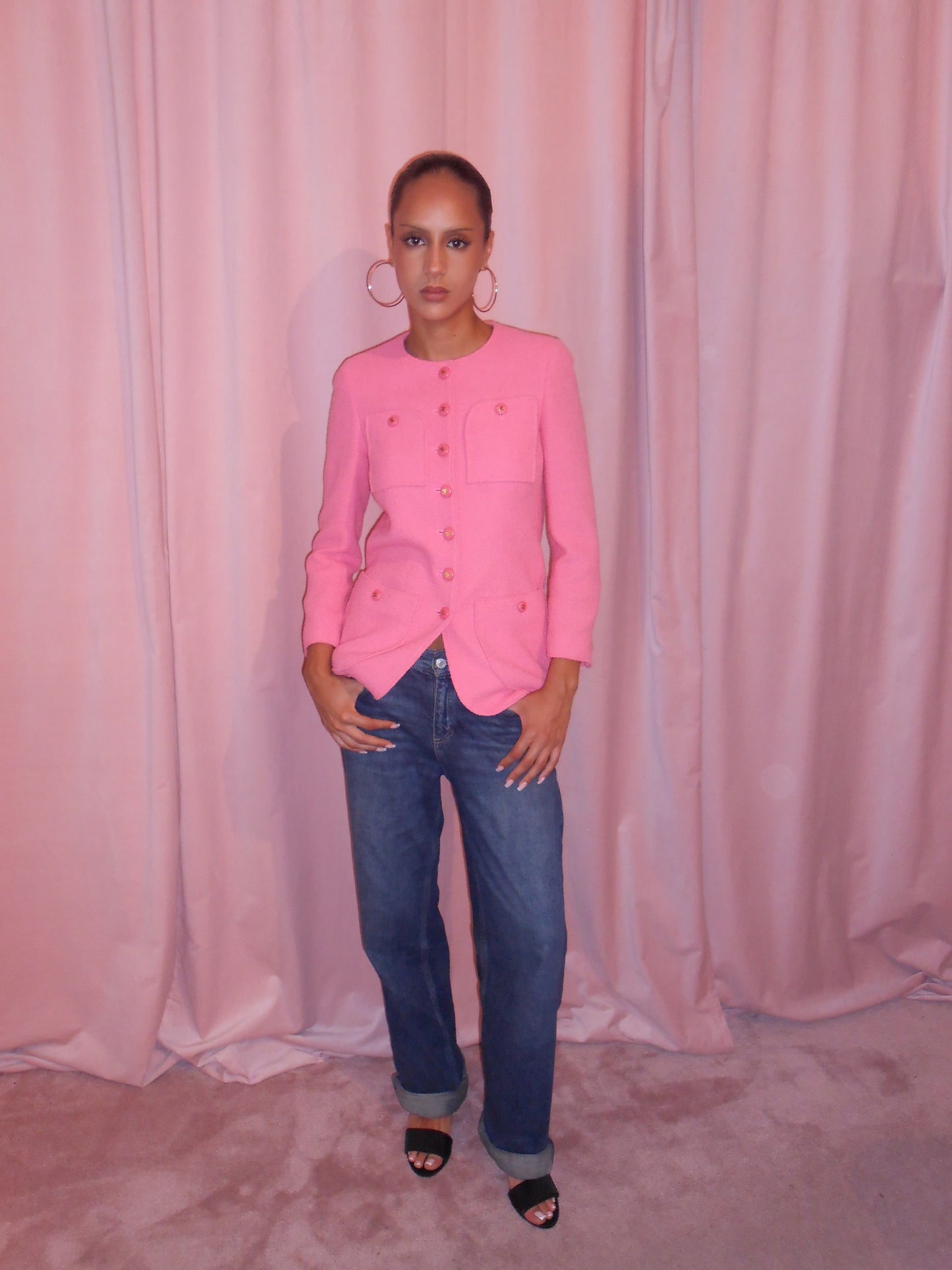 CHANEL BY KARL LAGERFELD SS 1995 PINK JACKET WITH LOGO BUTTONS
