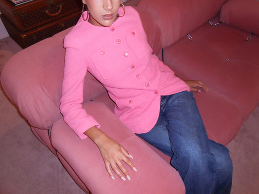 CHANEL BY KARL LAGERFELD SS 1995 PINK JACKET WITH LOGO BUTTONS
