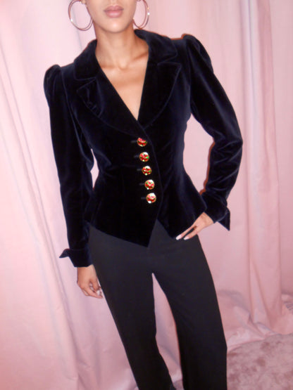 YVES SAINT LAURENT FW 1992 VELVET JACKET WITH JEWEL BUTTONS