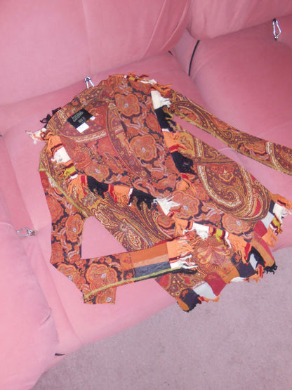 JEAN PAUL GAULTIER	1990S PAISLEY & FRINGE WRAP TOP