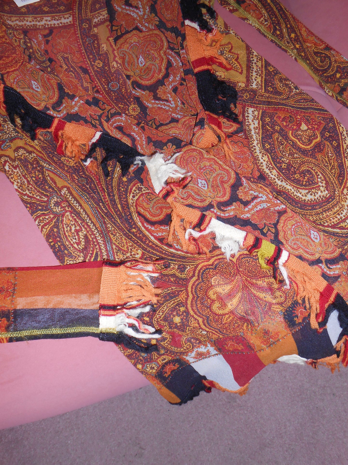 JEAN PAUL GAULTIER	1990S PAISLEY & FRINGE WRAP TOP
