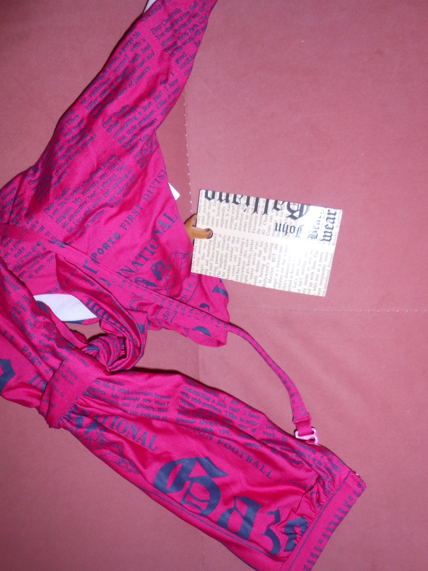 GALLIANO EARLY 2000S PINK NEWSPAPER PRINT BIKINI