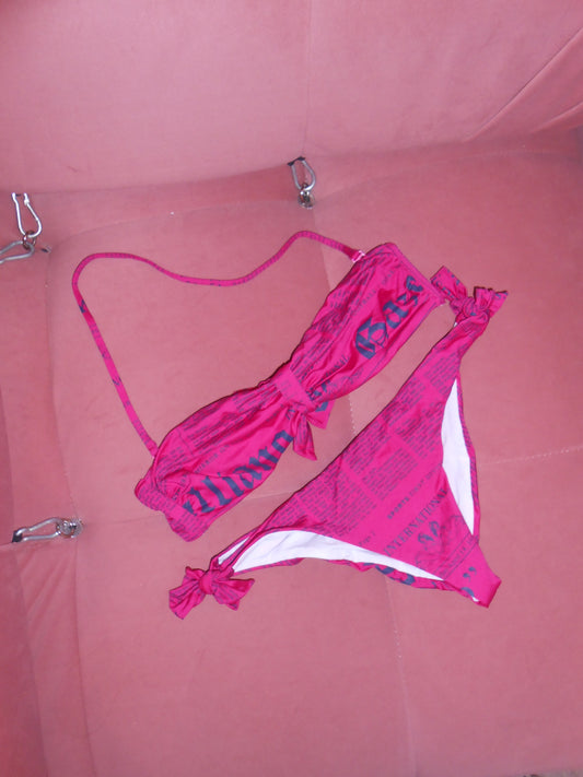 GALLIANO EARLY 2000S PINK NEWSPAPER PRINT BIKINI