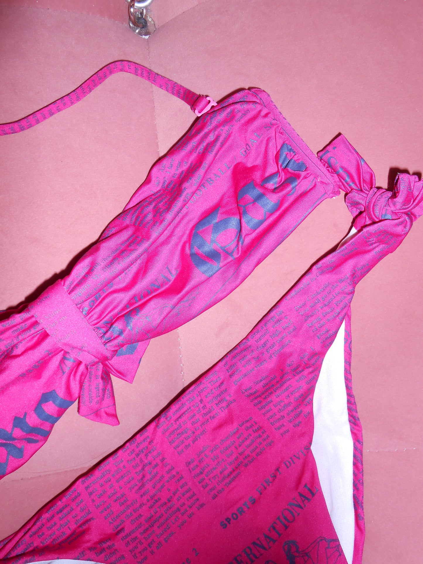 GALLIANO EARLY 2000S PINK NEWSPAPER PRINT BIKINI