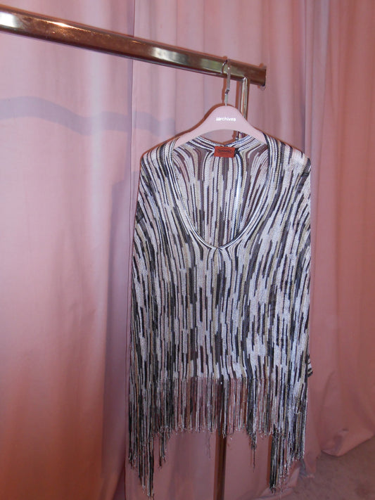 MISSONI EARLY 2000S NEUTRAL FRINGE CAPE