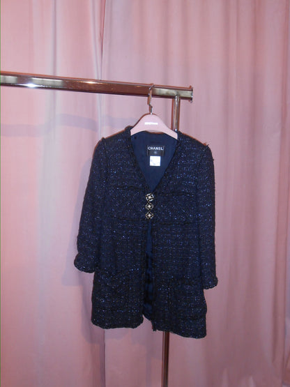CHANEL BY KARL LAGERFELD FW 2007 NAVY TWEED JACKET WITH BIJOUX BUTTONS