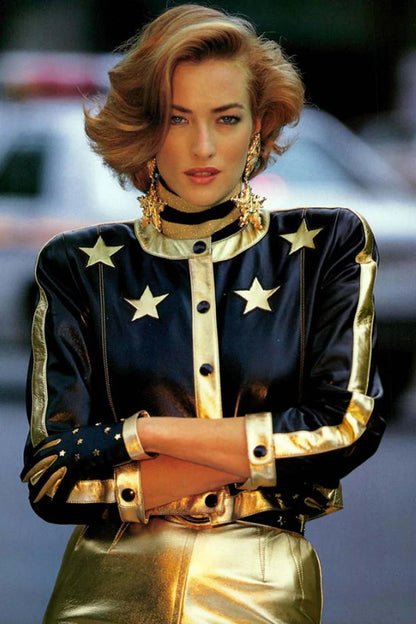 ESCADA	1980S LEATHER JACKET WITH STARS