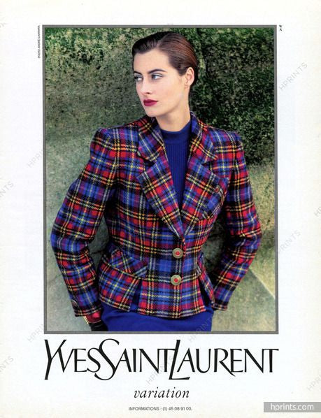 YVES SAINT LAURENT FW 1992 PLAID JACKET WITH JEWEL BUTTONS
