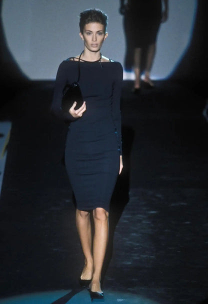 GUCCI BY TOM FORD SS 1998 RUNWAY LONG SLEEVE DRESS WITH LEATHER STRAPS