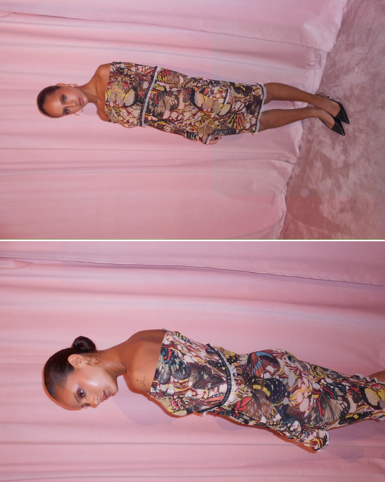 JEAN PAUL GAULTIER SS 2003 OFF THE SHOULDER BUTTERFLY PRINT DRESS