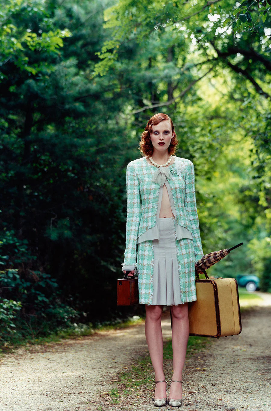 CHANEL BY KARL LAGERFELD CRUISE 2004 TWEED & SILK SKIRT SUIT