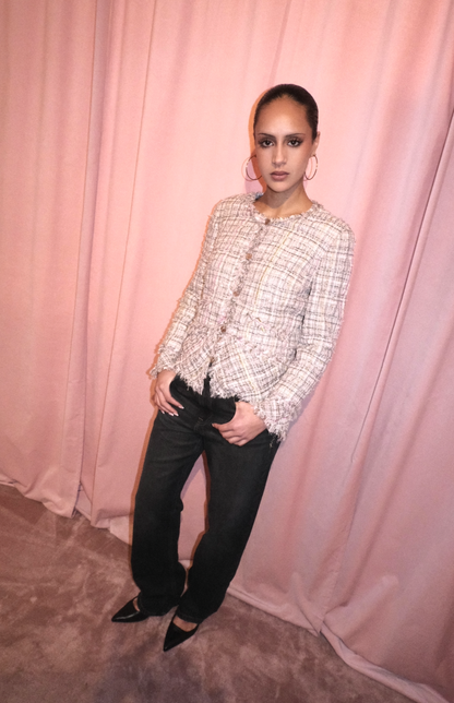 CHANEL BY KARL LAGERFELD SS 2005 TWEED JACKET W/ COCO MADEMOISELLE BUTTONS