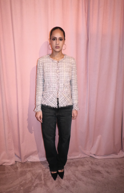 CHANEL BY KARL LAGERFELD SS 2005 TWEED JACKET W/ COCO MADEMOISELLE BUTTONS