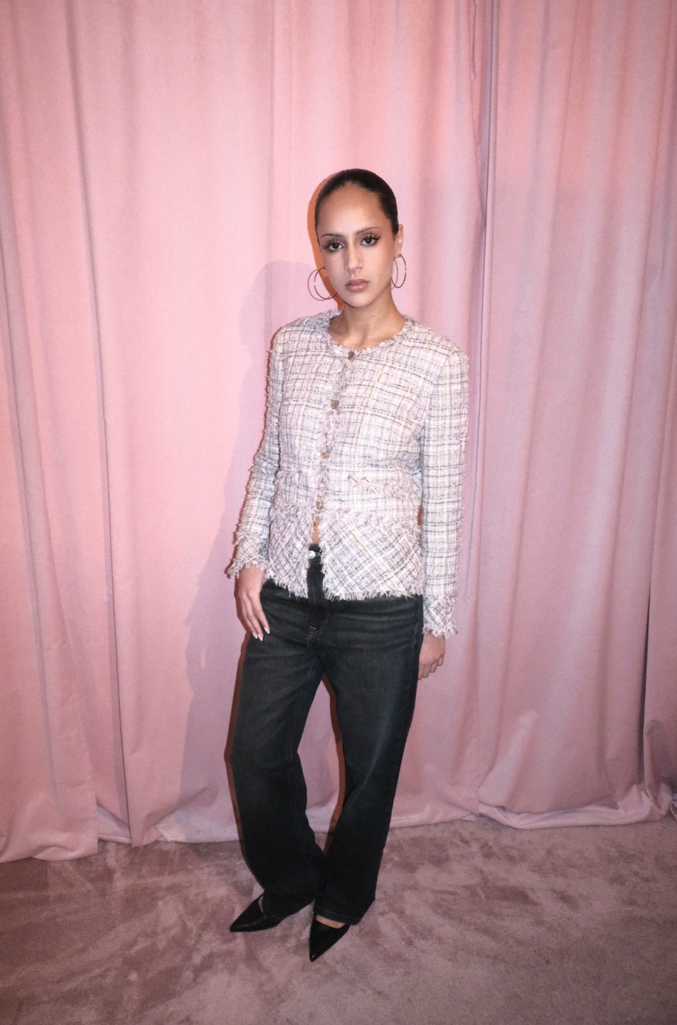 CHANEL BY KARL LAGERFELD SS 2005 TWEED JACKET W/ COCO MADEMOISELLE BUTTONS