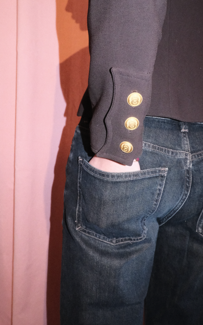 CHANEL BY KARL LAGERFELD FW 1996 FITTED MILITARY JACKET WITH GOLD CC BUTTONS