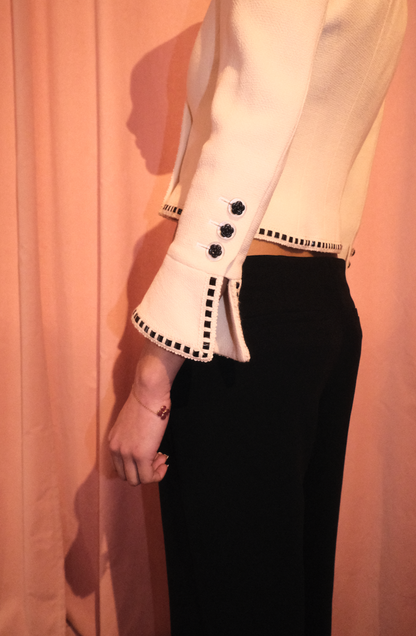 CHANEL BY KARL LAGERFELD SS 1992 WOOL JACKET WITH RIBBON TRIM