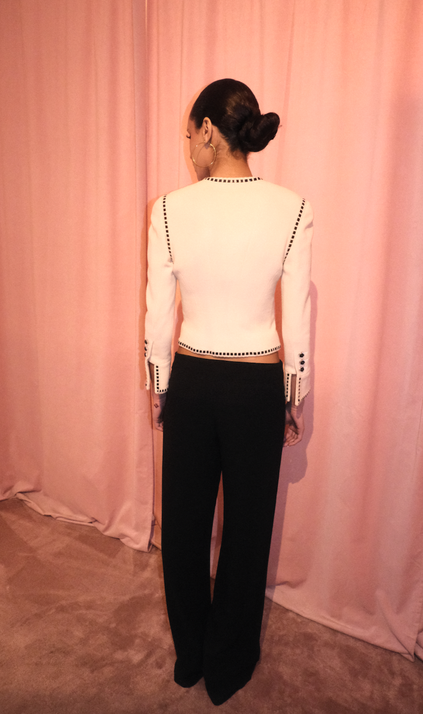 CHANEL BY KARL LAGERFELD SS 1992 WOOL JACKET WITH RIBBON TRIM