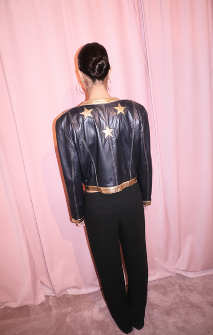 ESCADA	1980S LEATHER JACKET WITH STARS