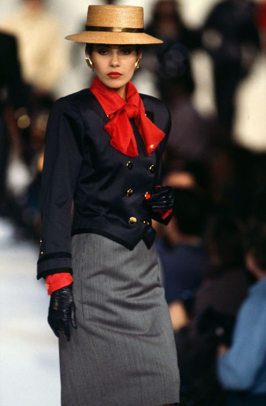 YVES SAINT LAURENT SS 1987 MILTIARY STYLE JACKET & SKIRT SET