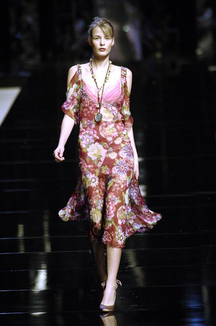 BLUMARINE SS 2006 RUNWAY FLORAL SILK OPEN BACK DRESS