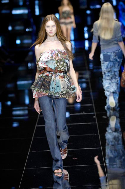 DOLCE & GABBANA SS 2008 PATCHWORK SILK STRAPLESS DRESS