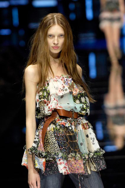 DOLCE & GABBANA SS 2008 PATCHWORK SILK STRAPLESS DRESS