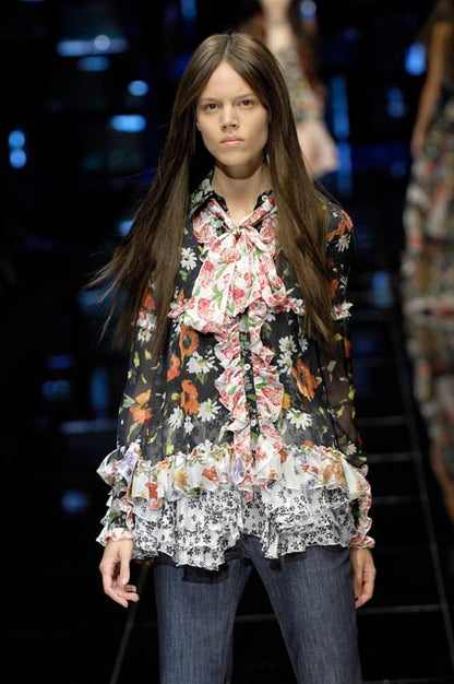 DOLCE & GABBANA SS 2008 FLORAL RUFFLE BLOUSE