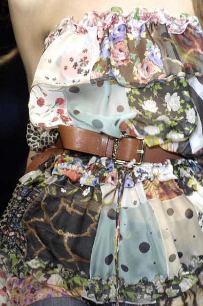 DOLCE & GABBANA SS 2008 PATCHWORK SILK STRAPLESS DRESS