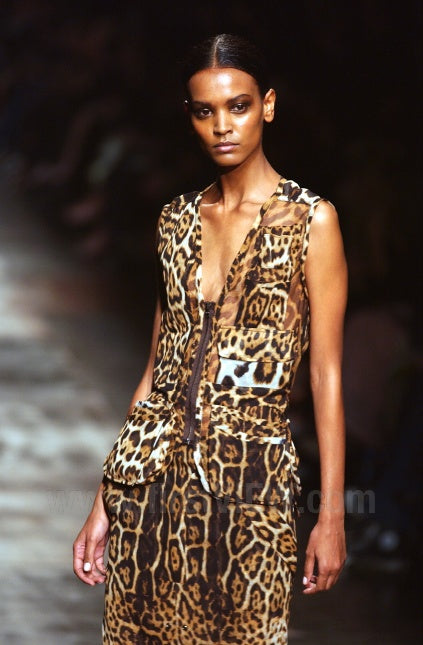 YVES SAINT LAURENT BY TOM FORD SS 2002 SILK SHEER JAGUAR SKIRT