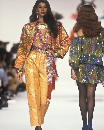 YVES SAINT LAURENT SS 1990 RUNWAY FLORAL PLUNGE TOP