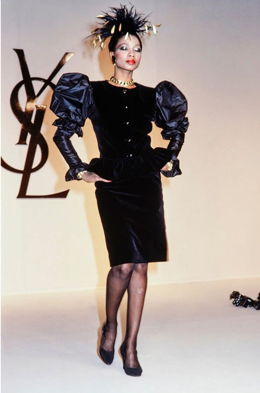 YVES SAINT LAURENT FW 1982 RUNWAY VELVET & SILK TAFFETA JACKET